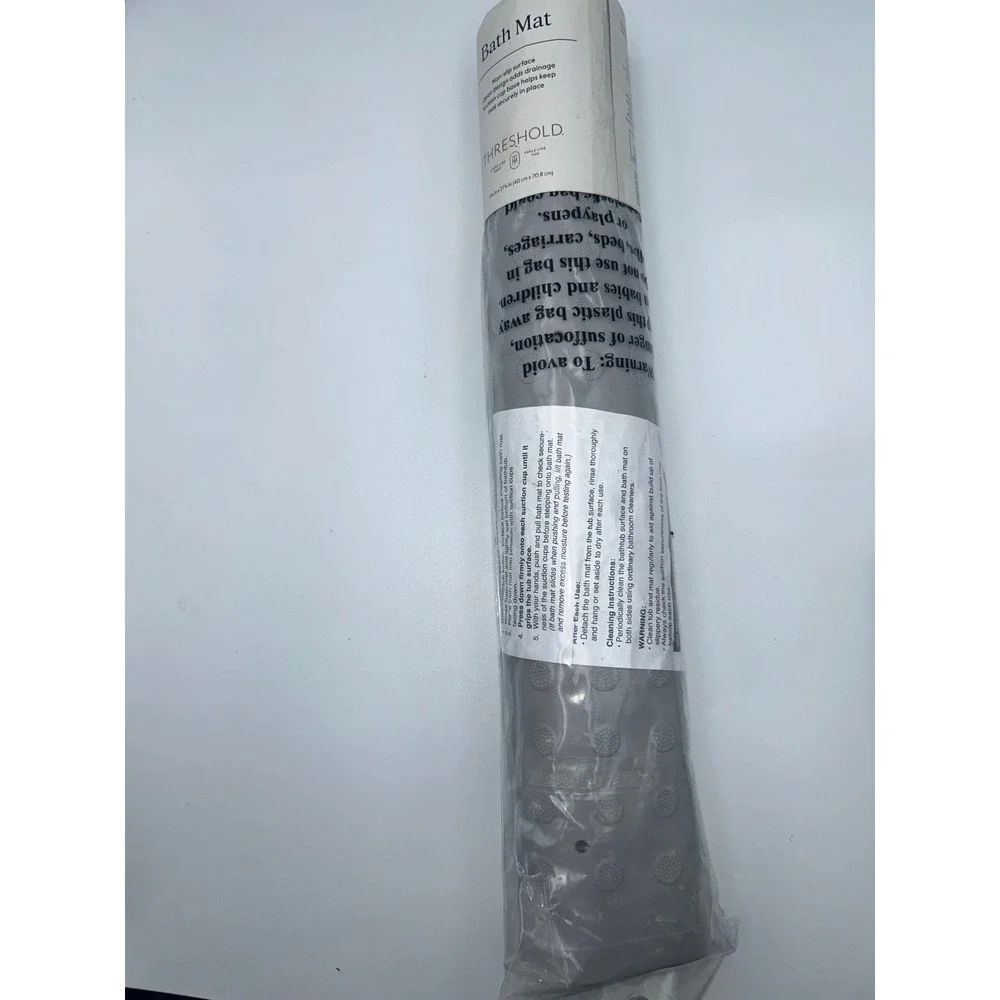 Threshold Non-Slip‎ Bath Mat Grey 15.75 x 27.875 Suction Cup Base New